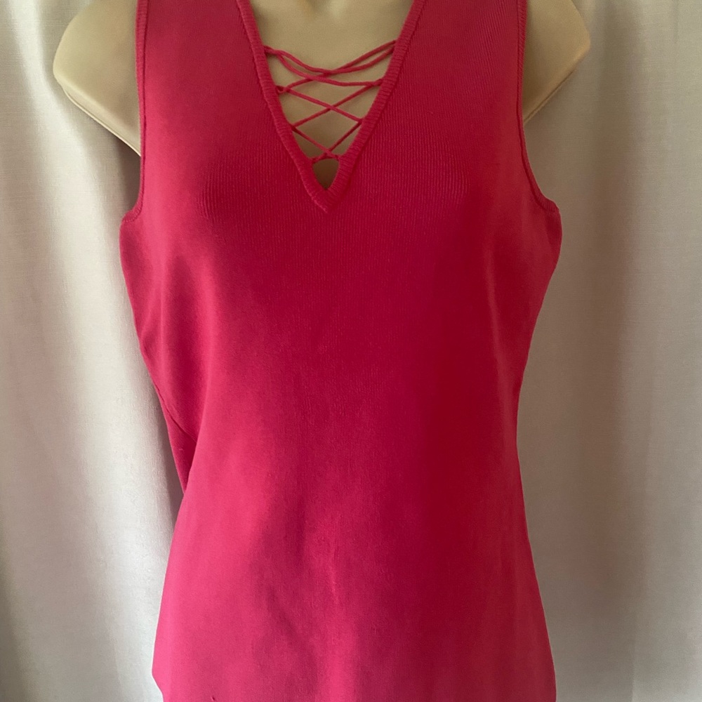 7th AVENUE Design Studio by New York & Company Hot Pink Cris Cross Top